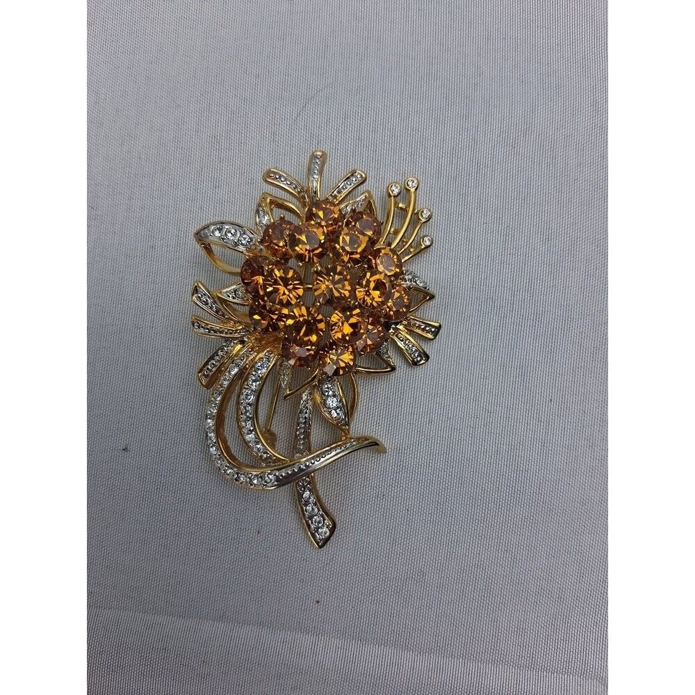 Camrose & Kross JBK Jackie Kennedy Amber Crystal Flower Bouquet Brooch Pin COA - Picture 6 of 13